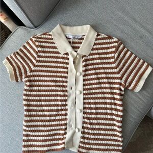 Mango Brown and White Button Down Shirt with Stripes